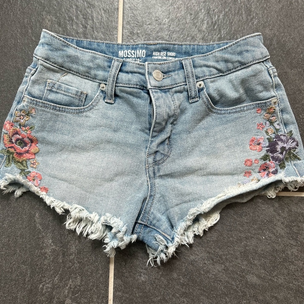 Mossimo Supply Co. Blue Jean Shorts with Distressed Hem